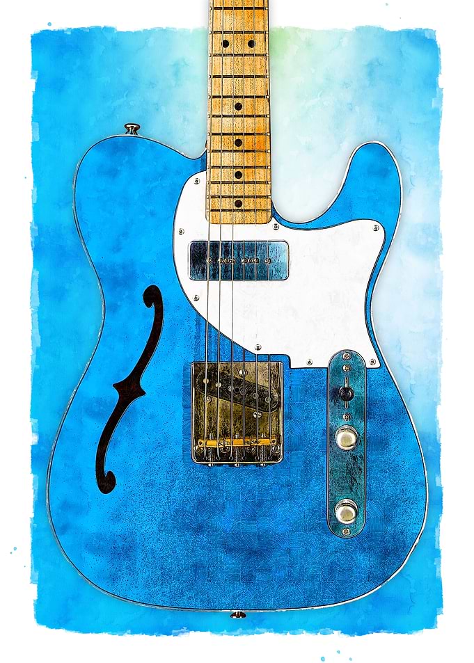 Blue Electric Guitar Watercolor