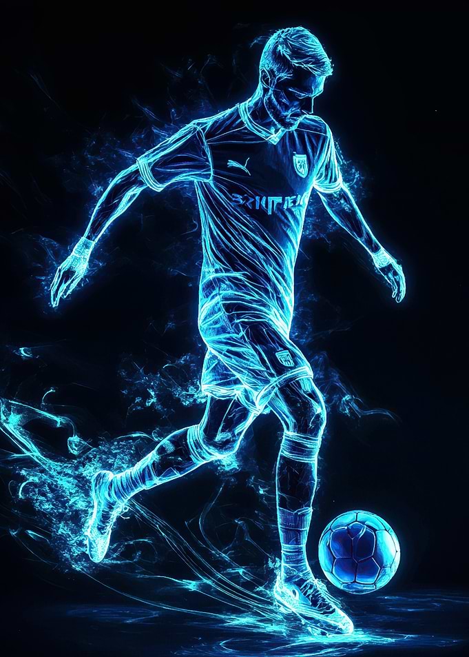 Soccer Player in Blue Flames