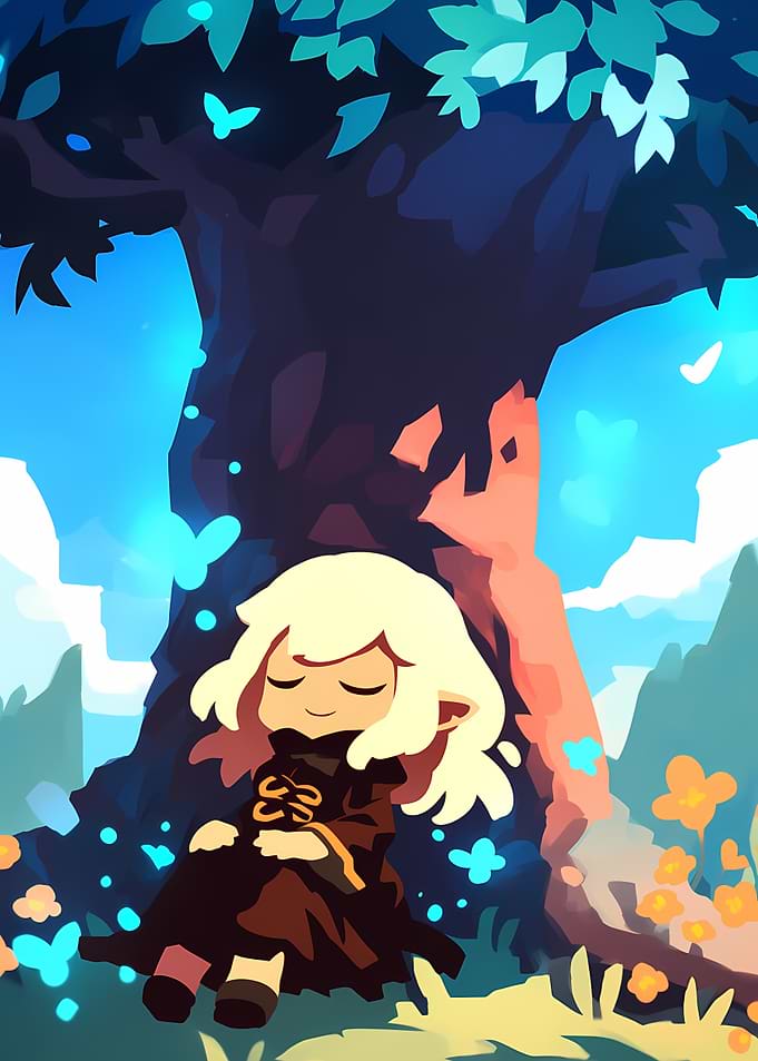 Girl Relaxing Under Tree