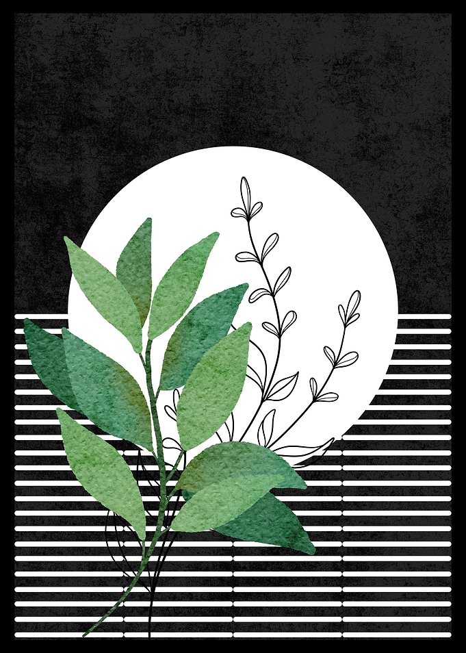 Green Leaves on Black Stripes