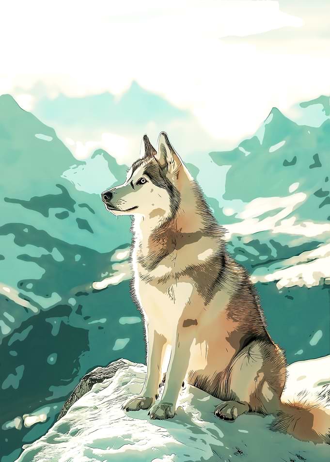 Husky on Mountain Peak