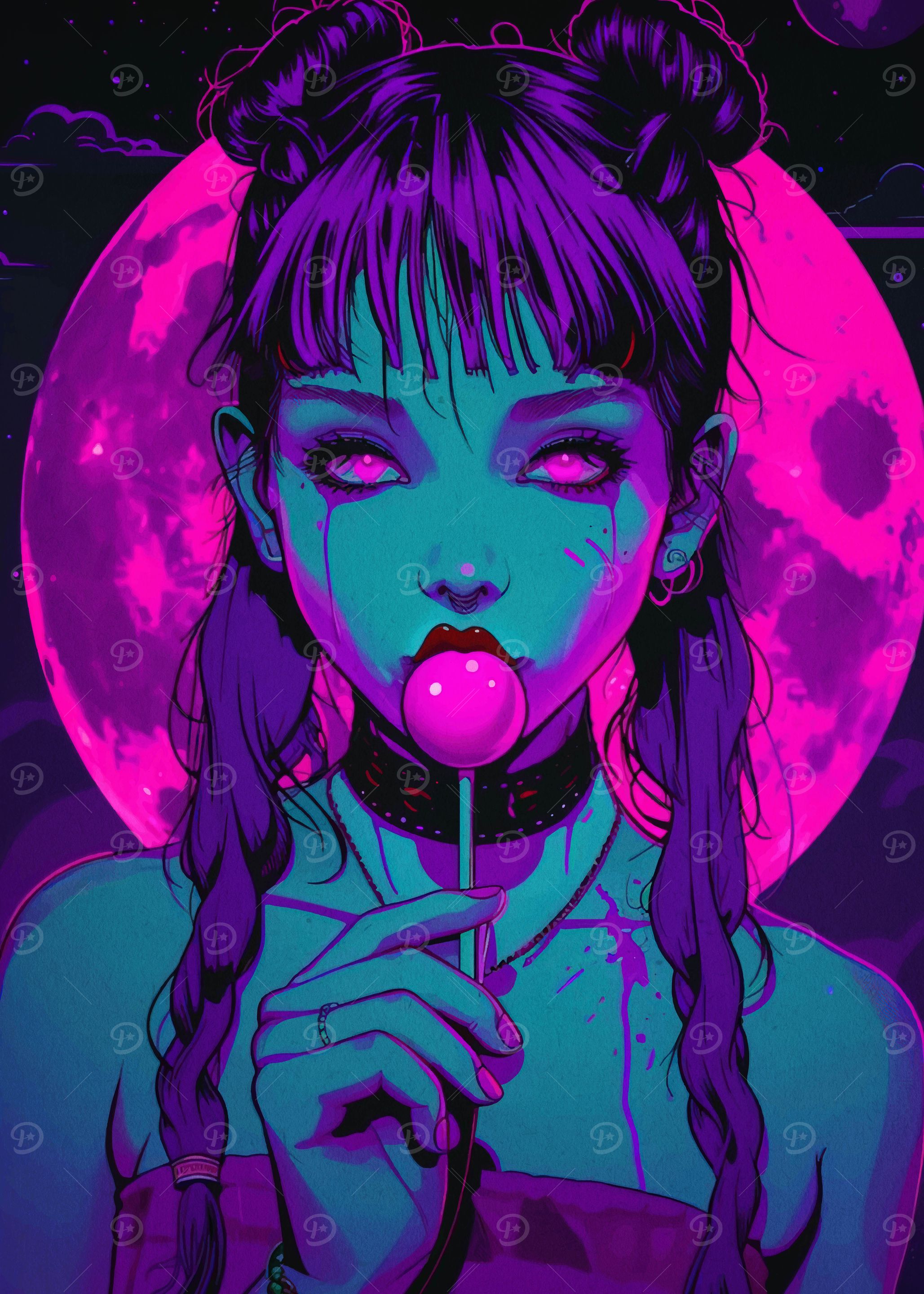 Cyberpunk Girl with Lollipop