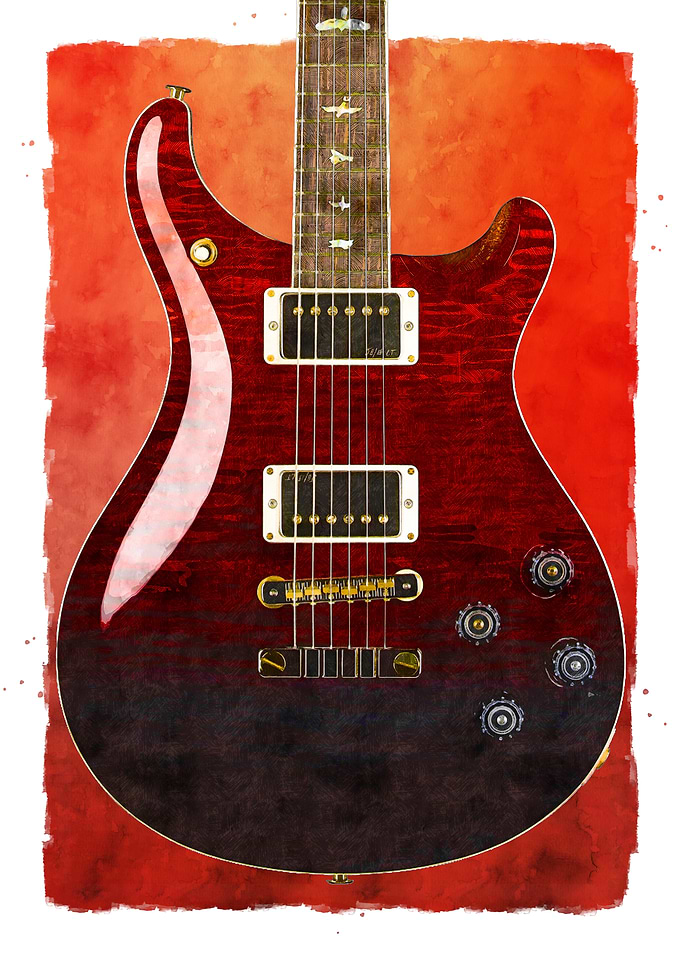 Red Electric Guitar Watercolor