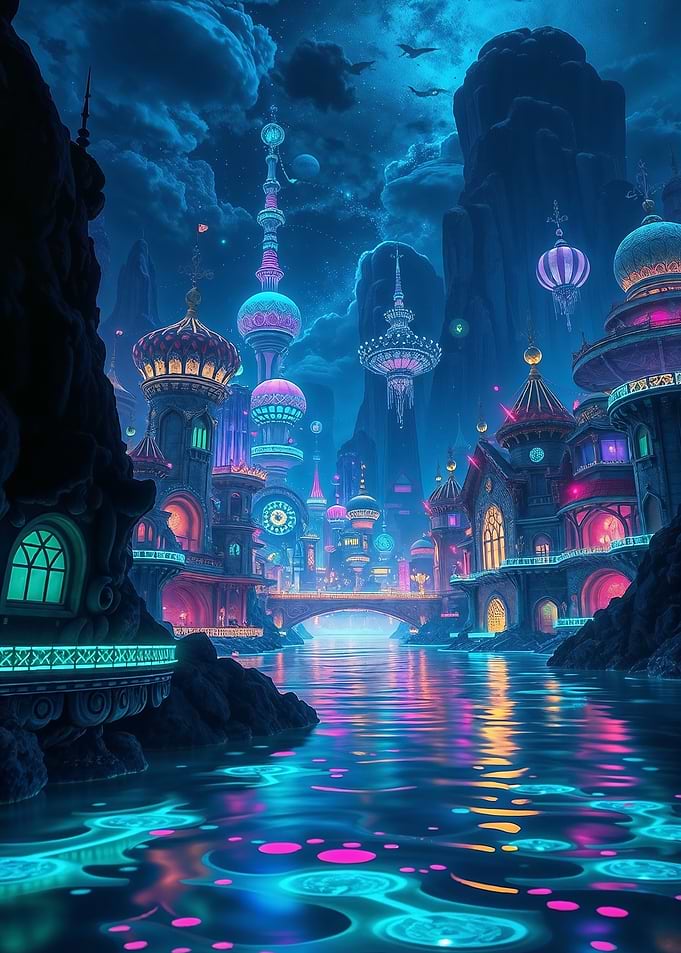 Fantasy Bioluminescent City at Night