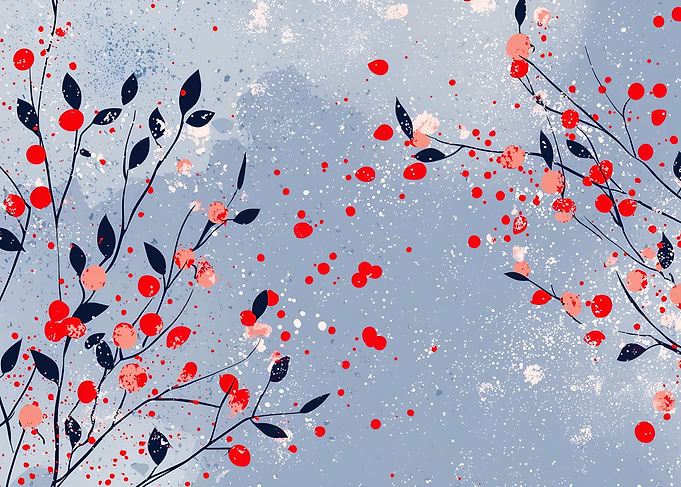 Red Berries on Branches Abstract