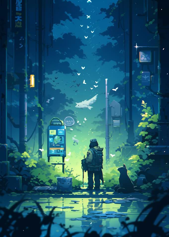 Lonely Traveler in a Mystical Forest