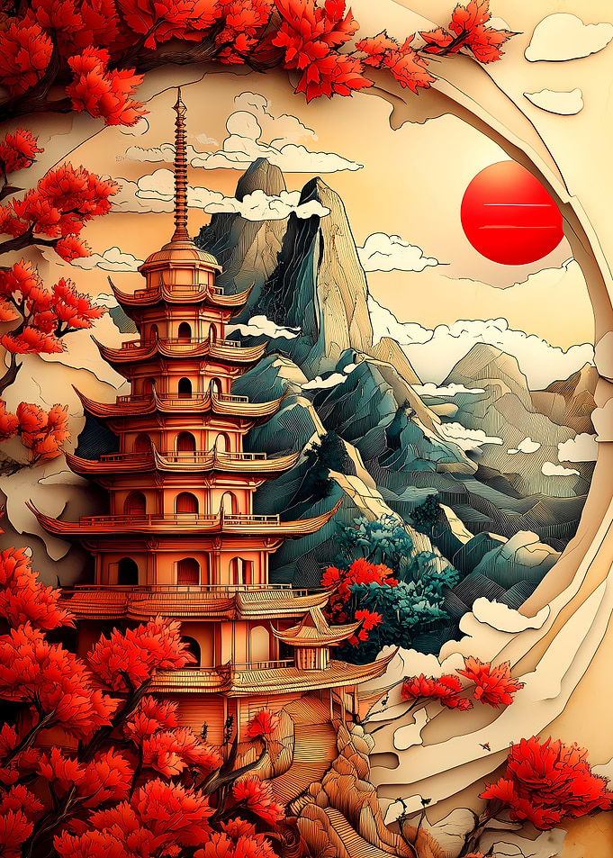 Japanese Pagoda Landscape