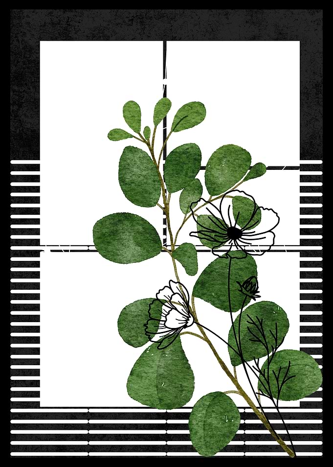 Floral Branch with Black Stripes