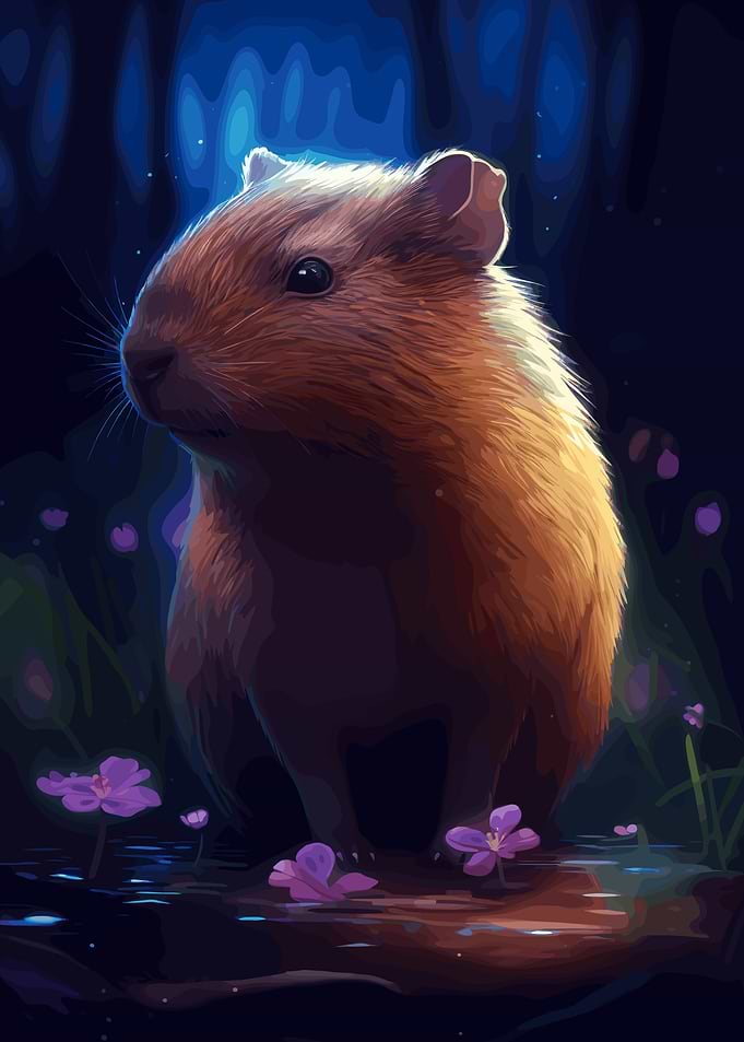 Cute Capybara in Moonlight