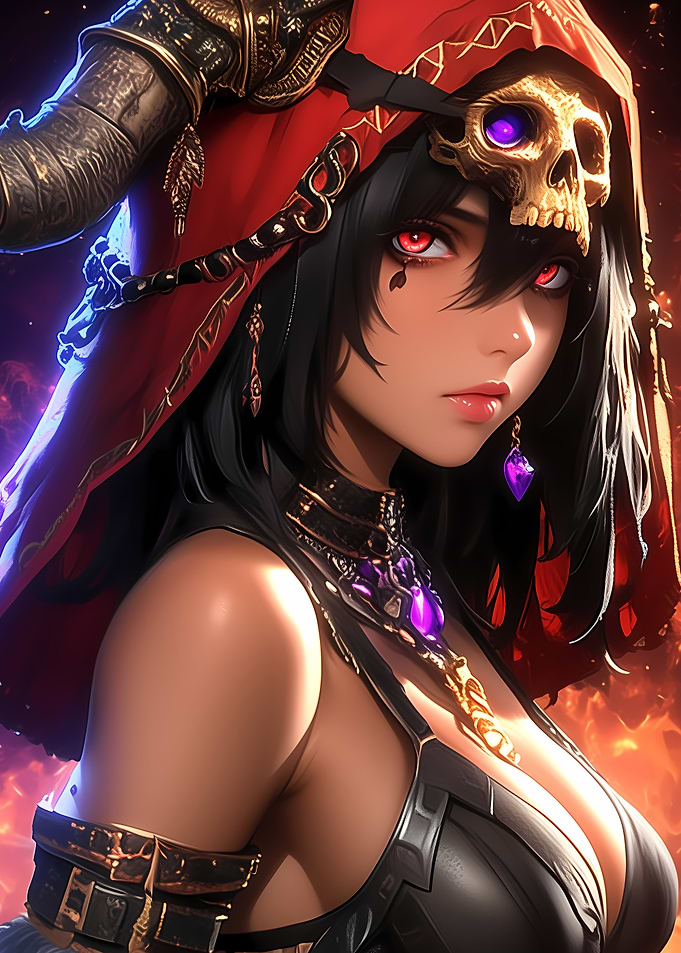 Anime Woman with Skull Headpiece Gaming