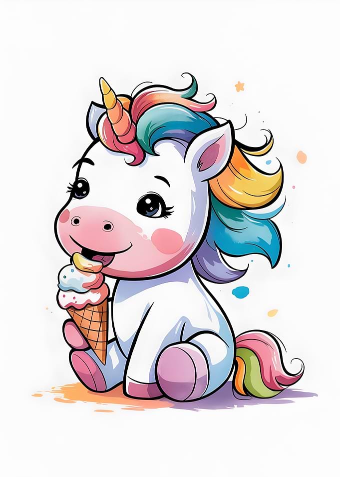 Cute Unicorn Eating Ice Cream