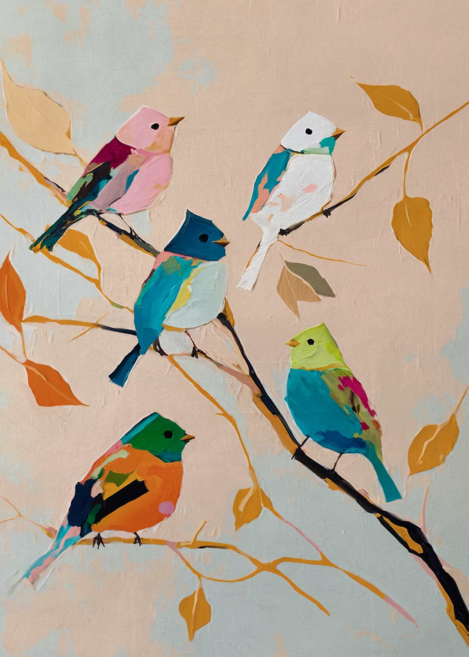 Colorful Birds on Branch