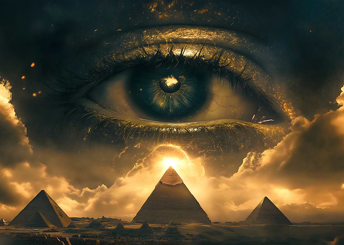 Eye of Ra and 3 Pyramids in Egypt