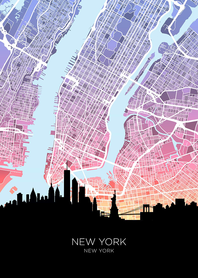 New York United States Skyline Map