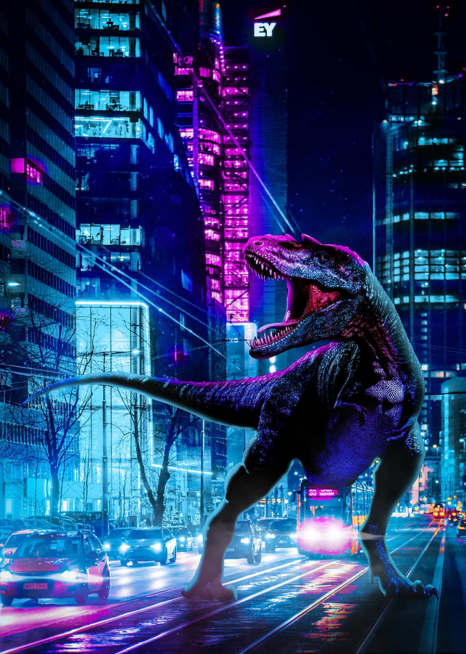 Giganotosaurus Dinosaur City Scene