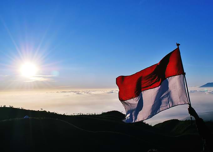 Indonesian Flag at Sunrise