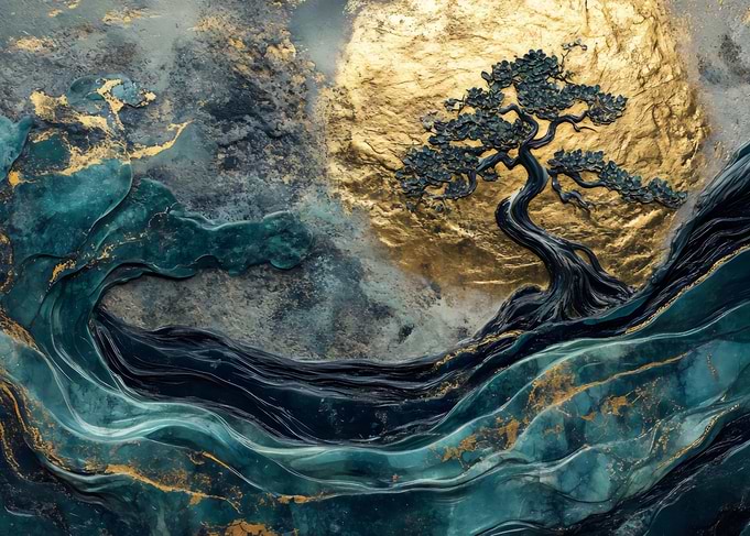 Tlegant Gold Teal Tree