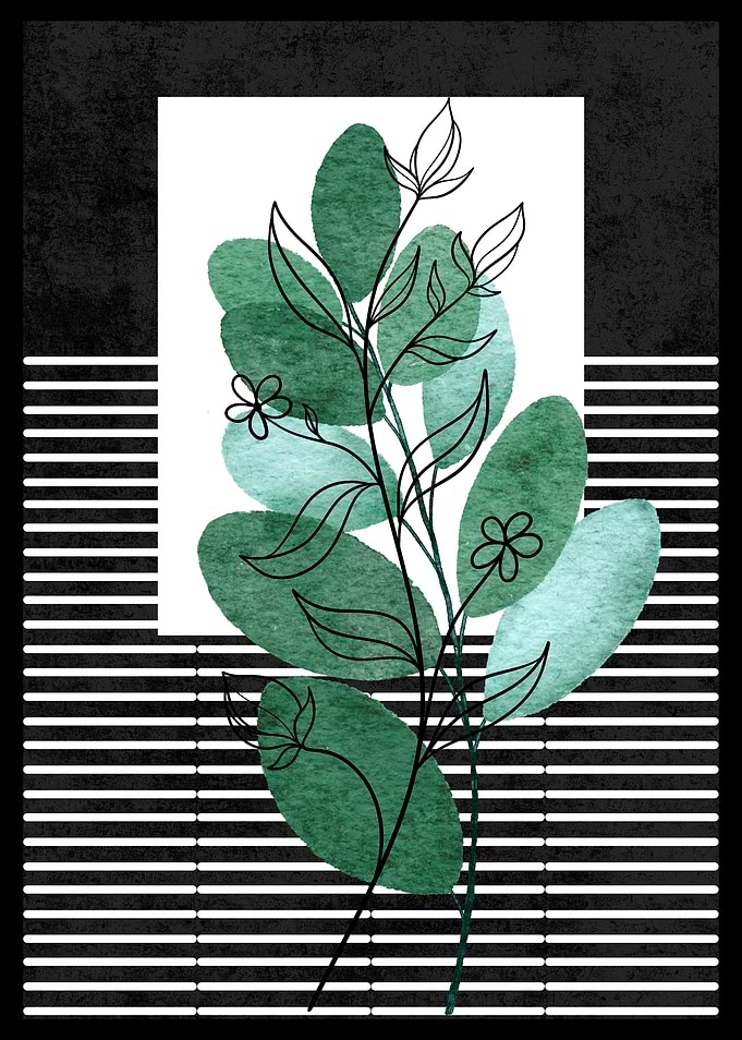 Green Branch Watercolor Art