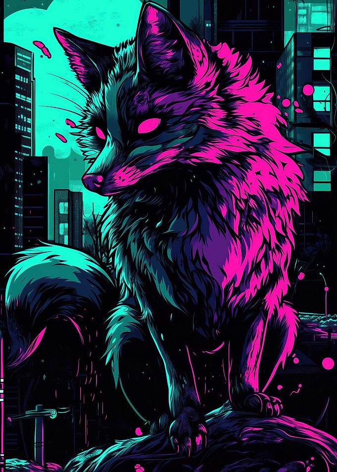 Neon Fox Cityscape