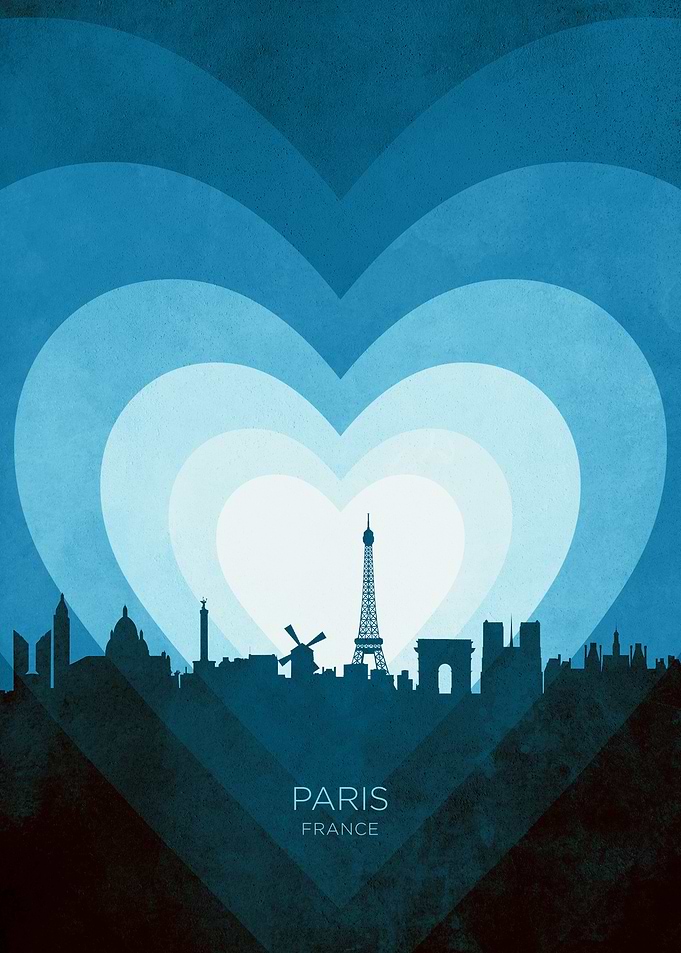 Paris France Skyline Hearts