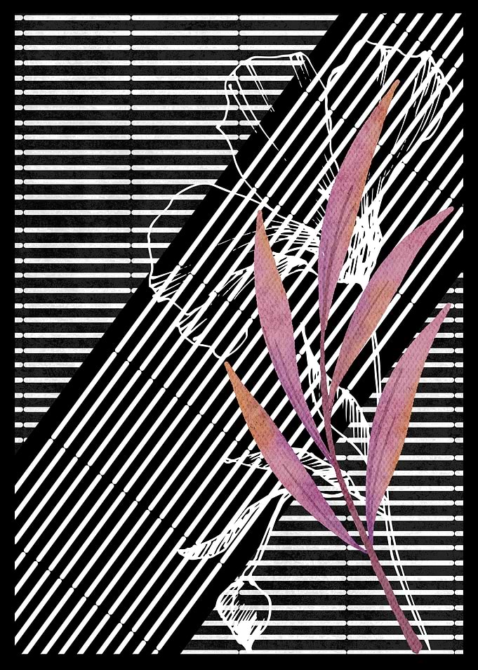 Floral Branch on Stripes
