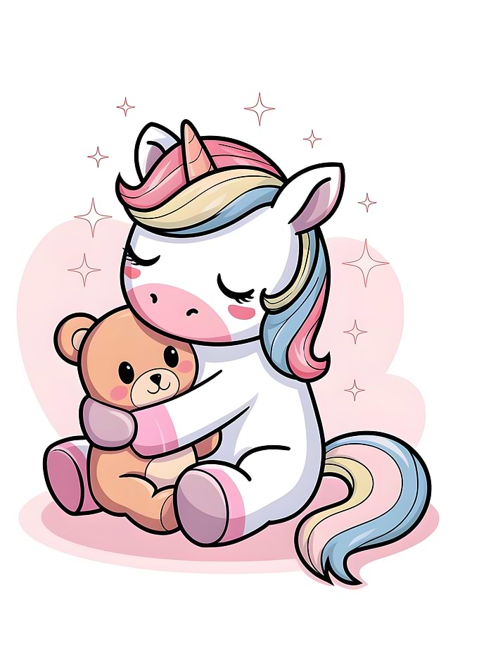 Cute Unicorn Hugging Teddy Bear