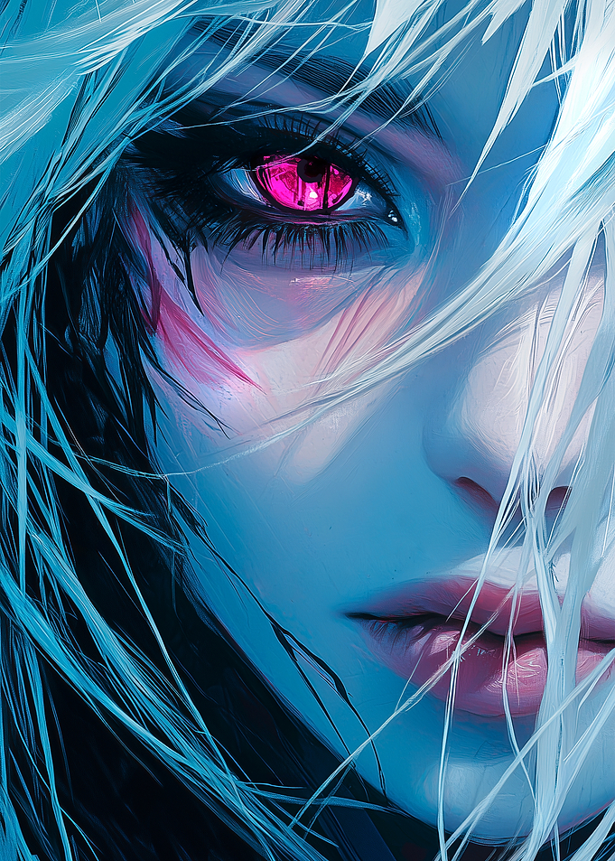 Painting of Anime Girl with Pink Eye