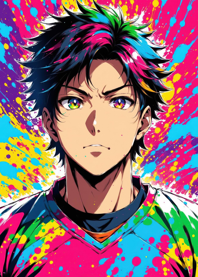 Anime Boy with Colorful Hair