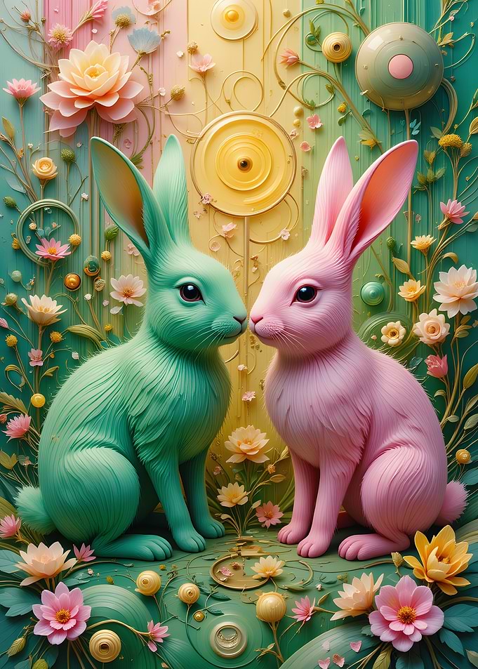 Green and Pink Easter Rabbits