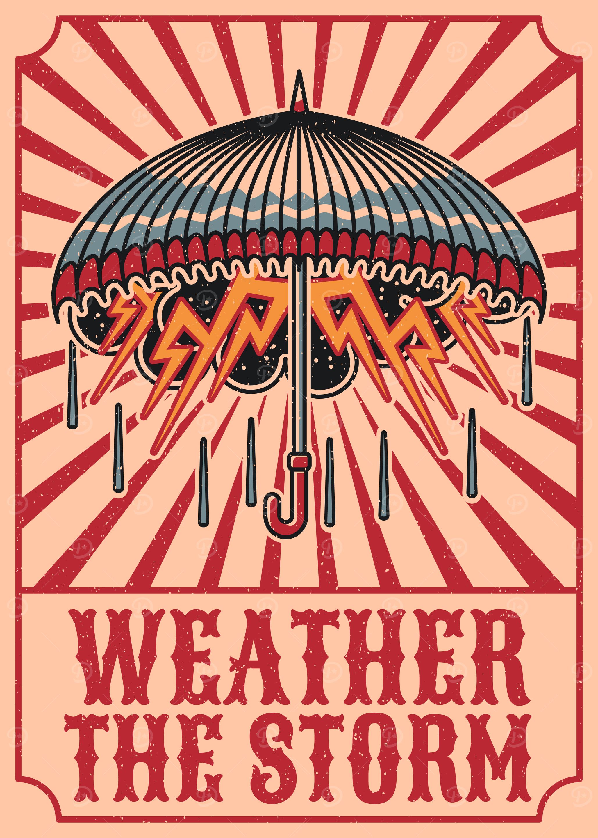 Umbrella & storm vintage art