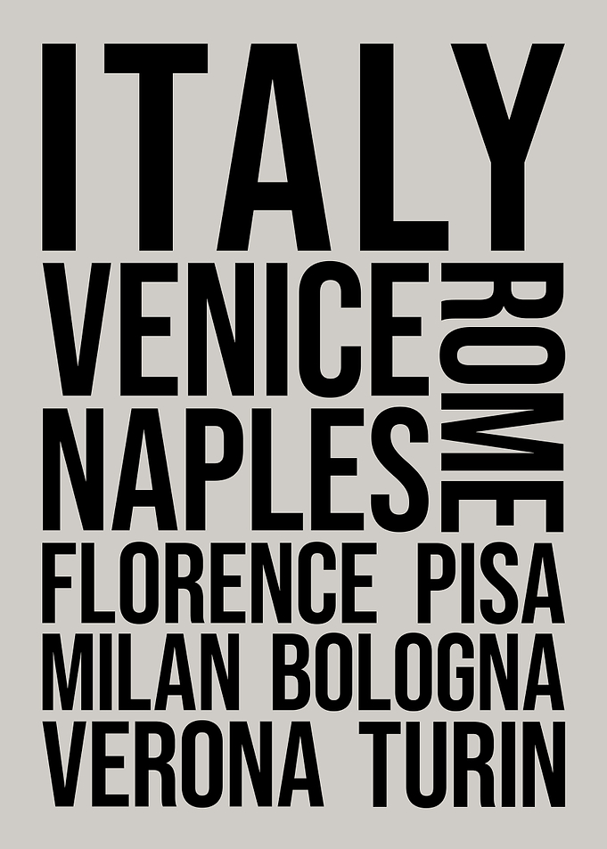 Italy Cities Typography Word Art