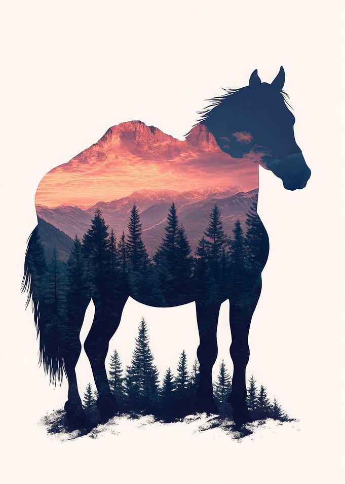 Horse Silhouette with Mountain Landscape