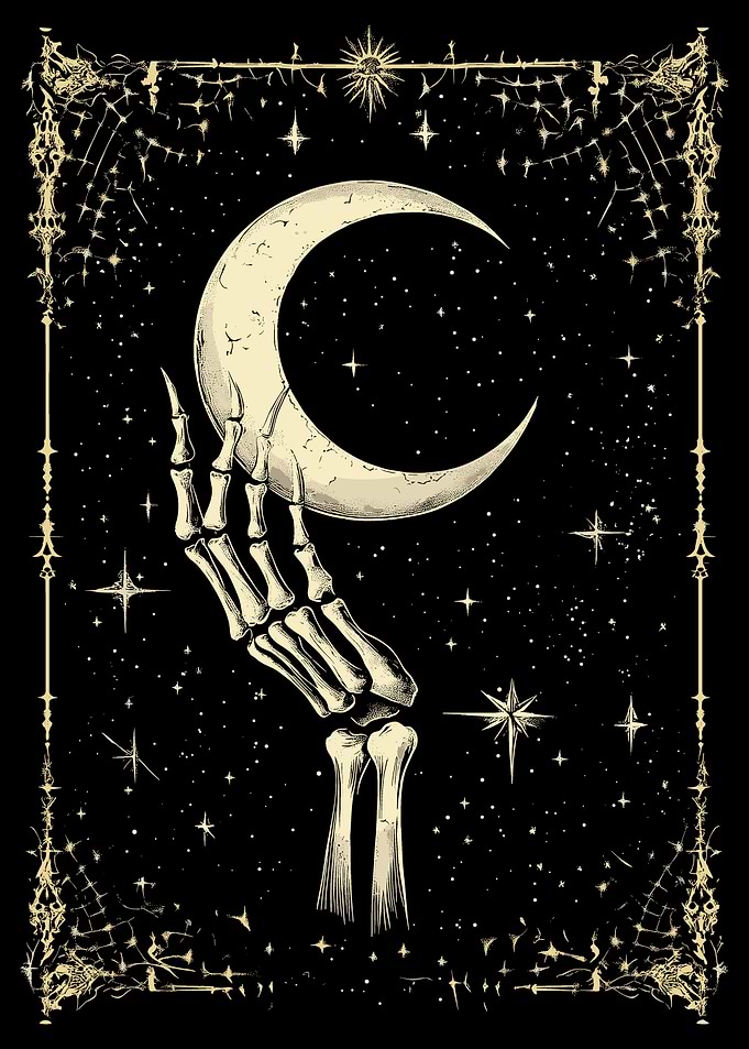 Skeleton Hand Holding Moon