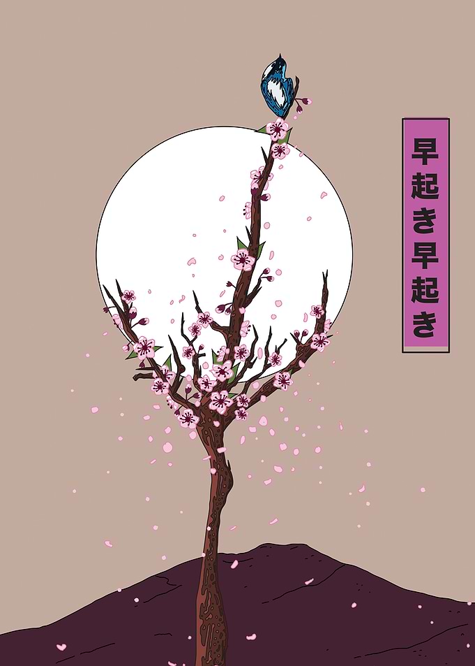Cherry Blossom Tree with Bird