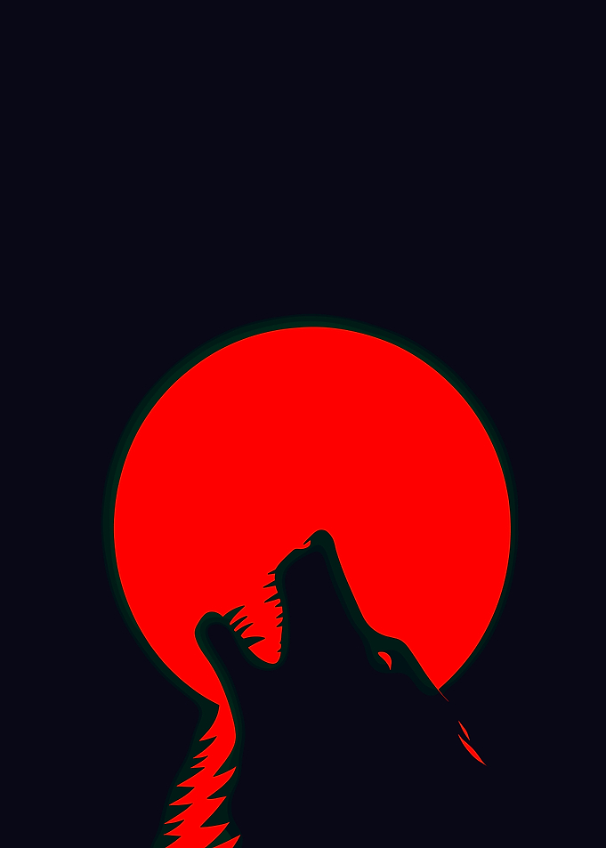 Wolf Howling at Red Moon