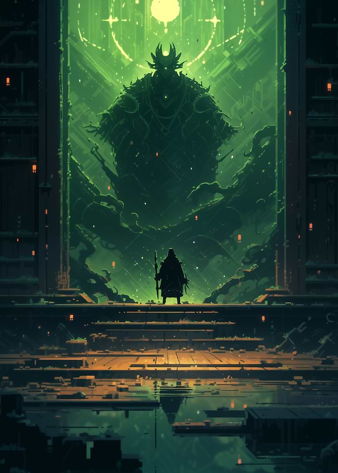 Silhouetted Figure Before a Giant