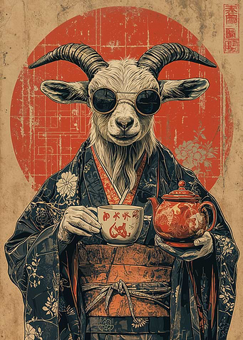 Goat in Kimono with Tea