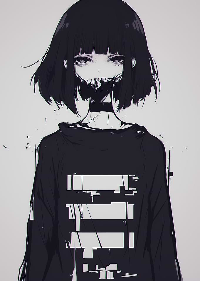 Anime Girl with Glitch Design