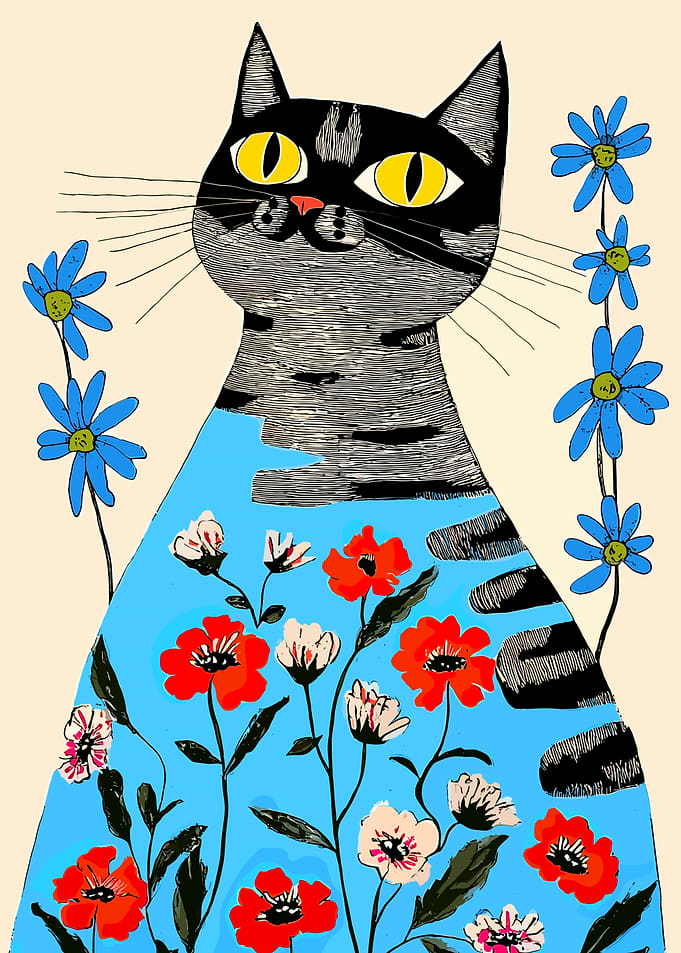 Cat in a Floral Dress