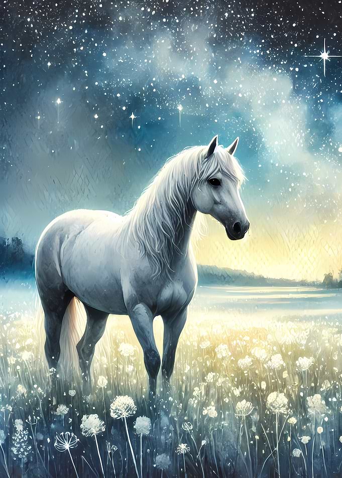 White Horse Under Starry Sky