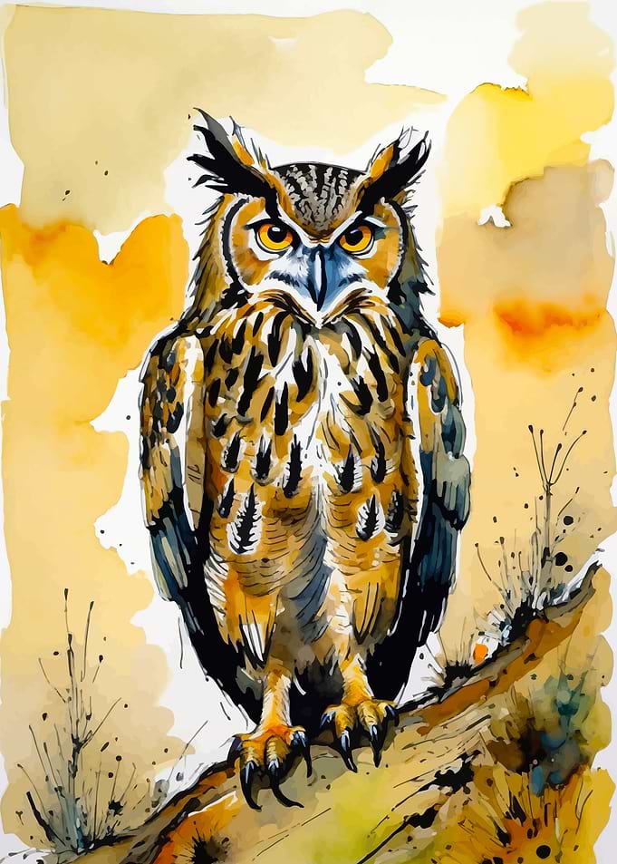 Watercolor Owl Portrait