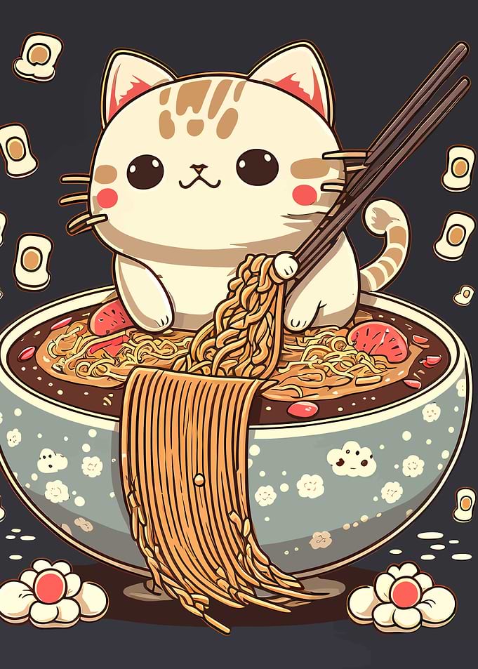 Cat Eating Ramen