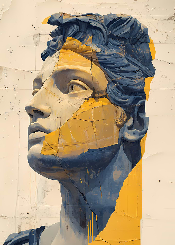 Broken Statue Portrait With Yellow