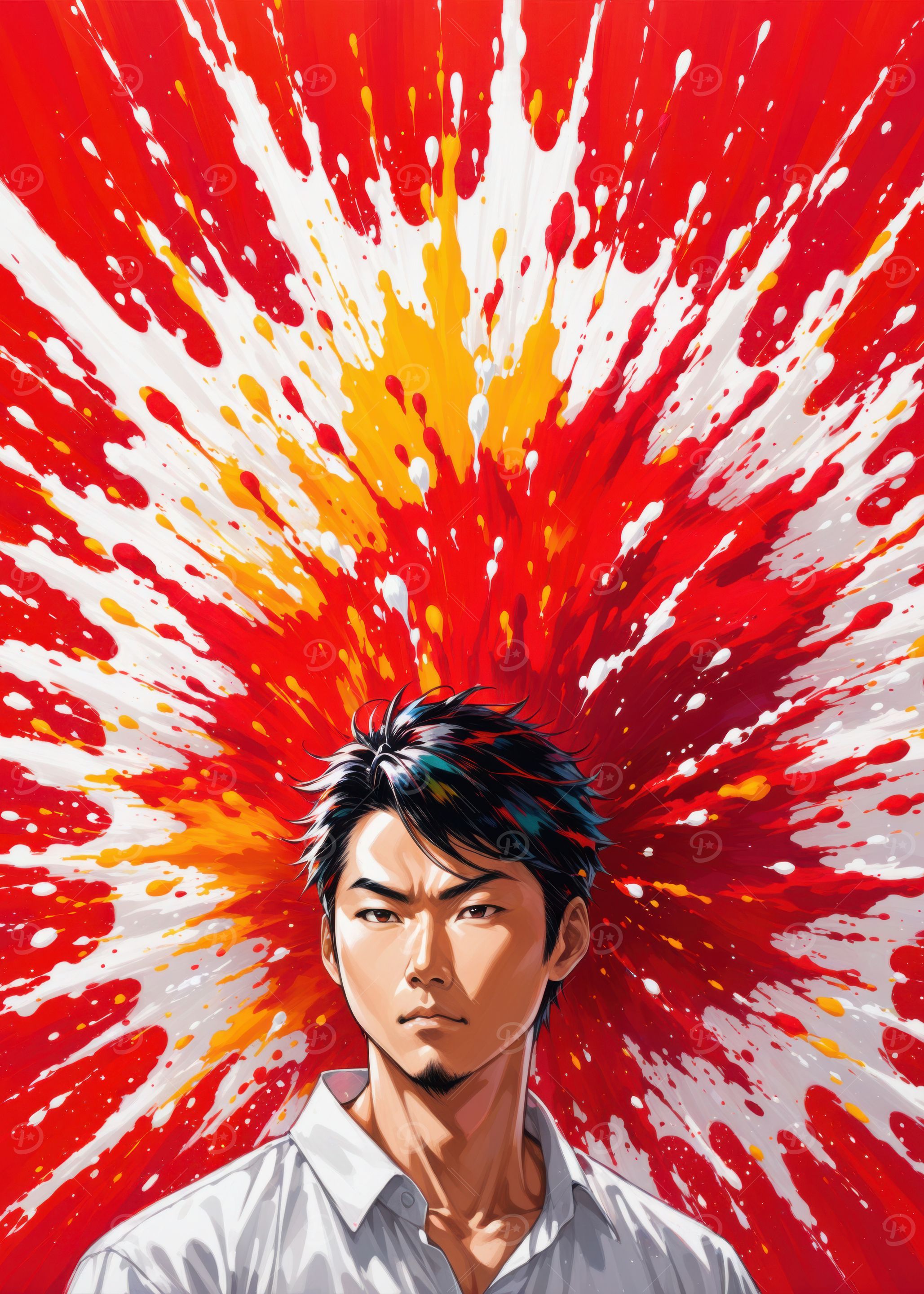 Anime Character with Red Splashes