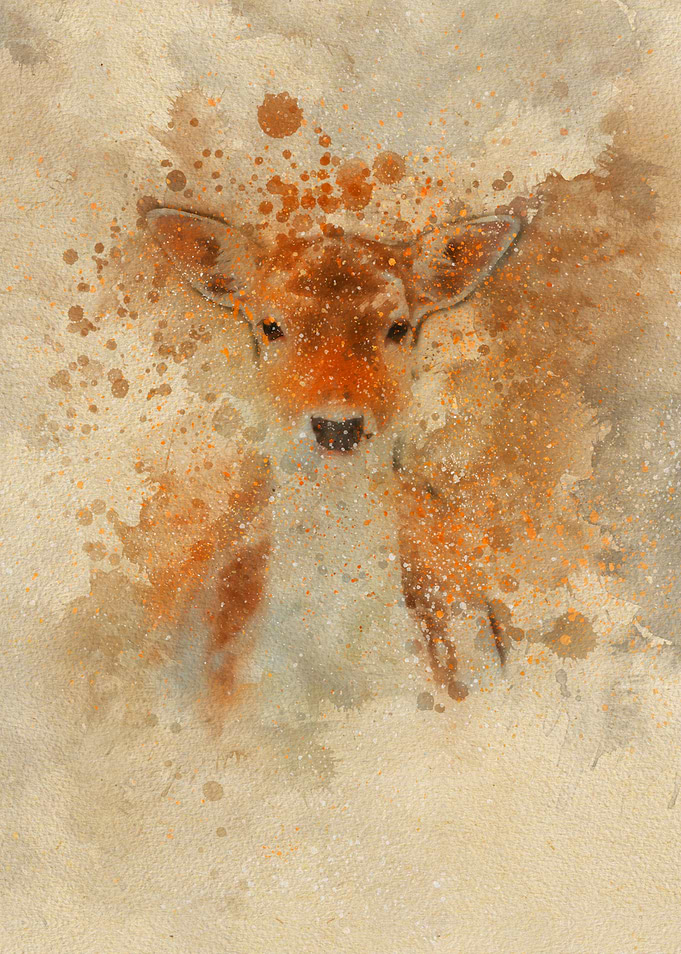 adorable baby deer dawn watercolor painting