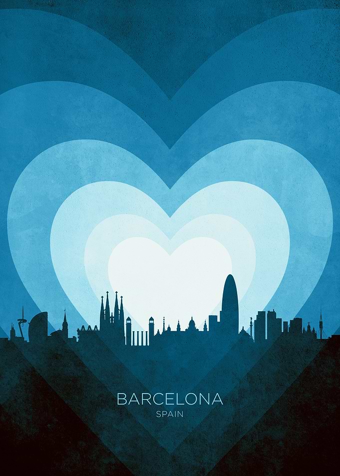 Barcelona Spain Skyline Hearts