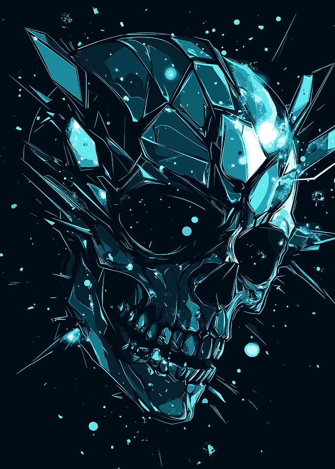 Exploding Cyberpunk Skull Art