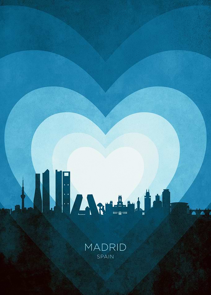 Madrid Spain Skyline Hearts