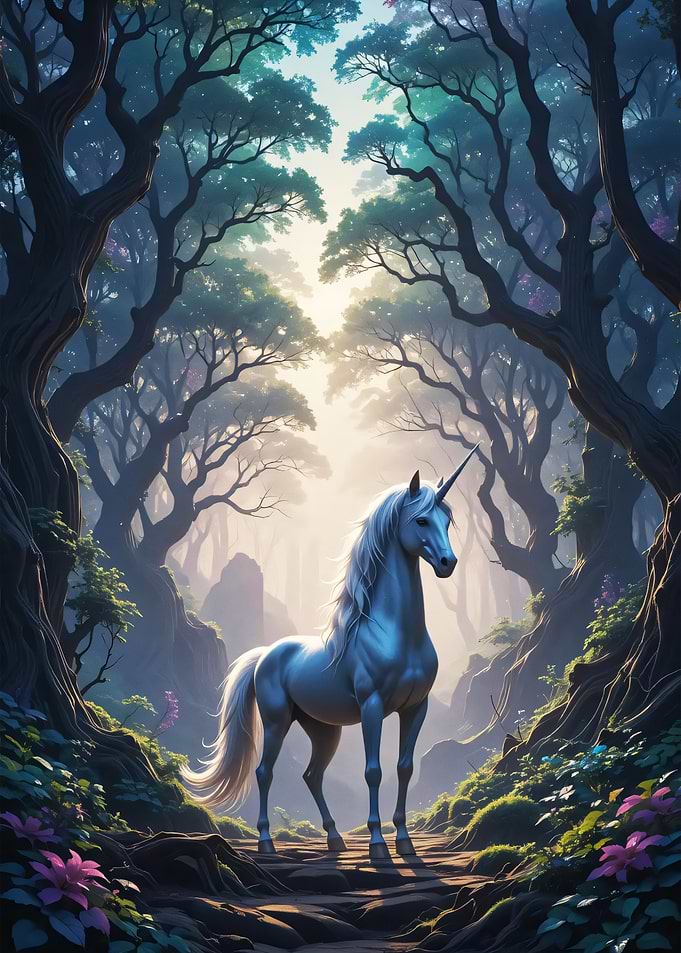Unicorn in Enchanted Forest