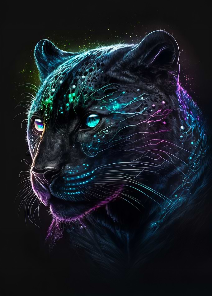 Black Panther with Neon Glow